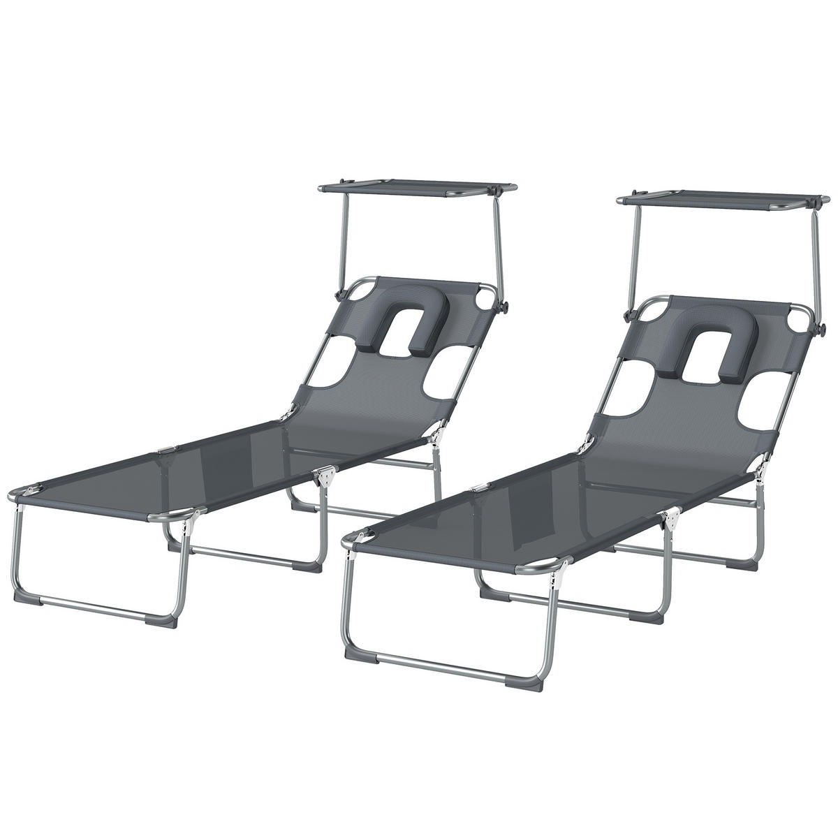 SONNENLIEGE Set aus 2 verstellbaren klappbaren Sonnenliegen mit 360,188*56*27 cm ,Grau - Grau, Metall (56/27/188cm) - Vallsero
