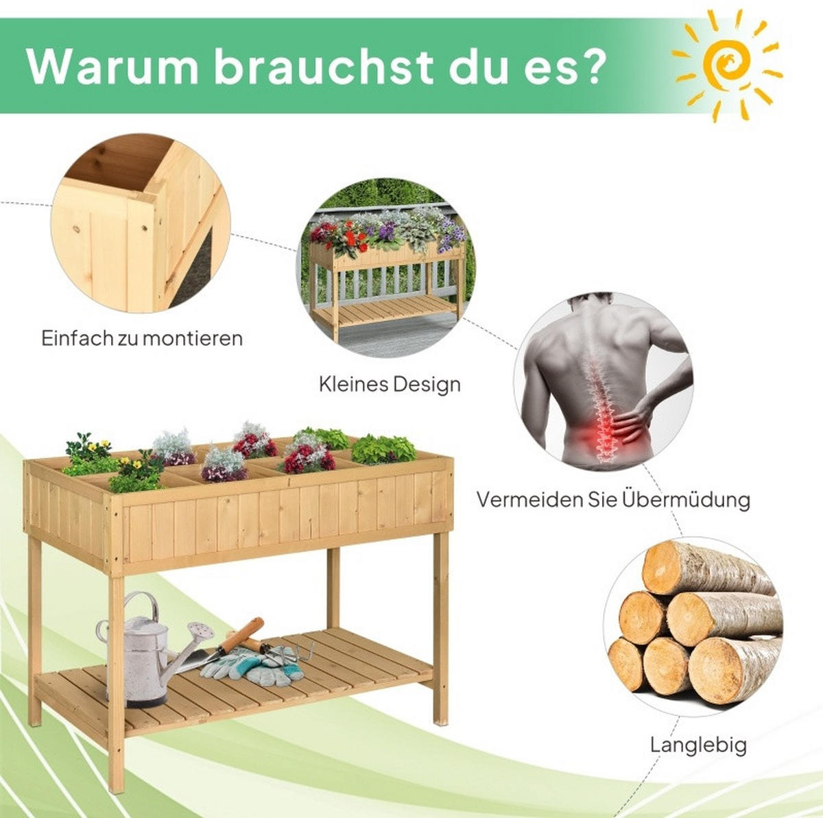 BLUMENKASTEN aus Tannenholz 110x46x76cm in Natur mit 8 Fächern & Abfluss - Naturfarben, Holz (46/76/110cm) - Modfu