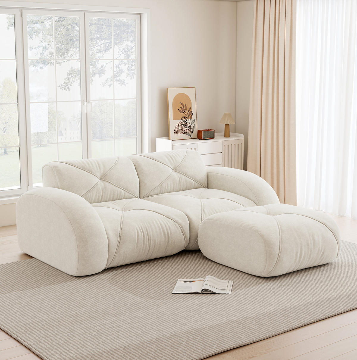 SOFA modular mit Hocker Chenille White 3-tlg. - Weiß, Kunststoff (171/204cm) - Meubliv