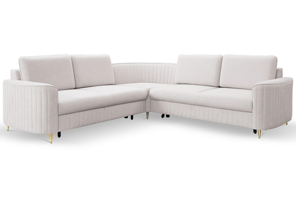 ECKSOFA LAREN, modernes Schlafsofa mit Stauraum, Plastikfüße, L-förmig, lose Rückenkissen freistehend, LINKS 251x252x85 cm Ecru - Ecru, Holz/Textil (251/252cm) - DomoHome