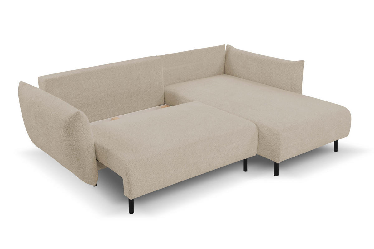 ECKSOFA ADEL mit Schlaffunktion und Bettkasten, L-förm, Metallbeine, verstellbar lose Rückenkissen, freistehend, RECHTS, 257x171x90 cm, Beige - Beige, Holz/Textil (257/171cm) - DomoHome