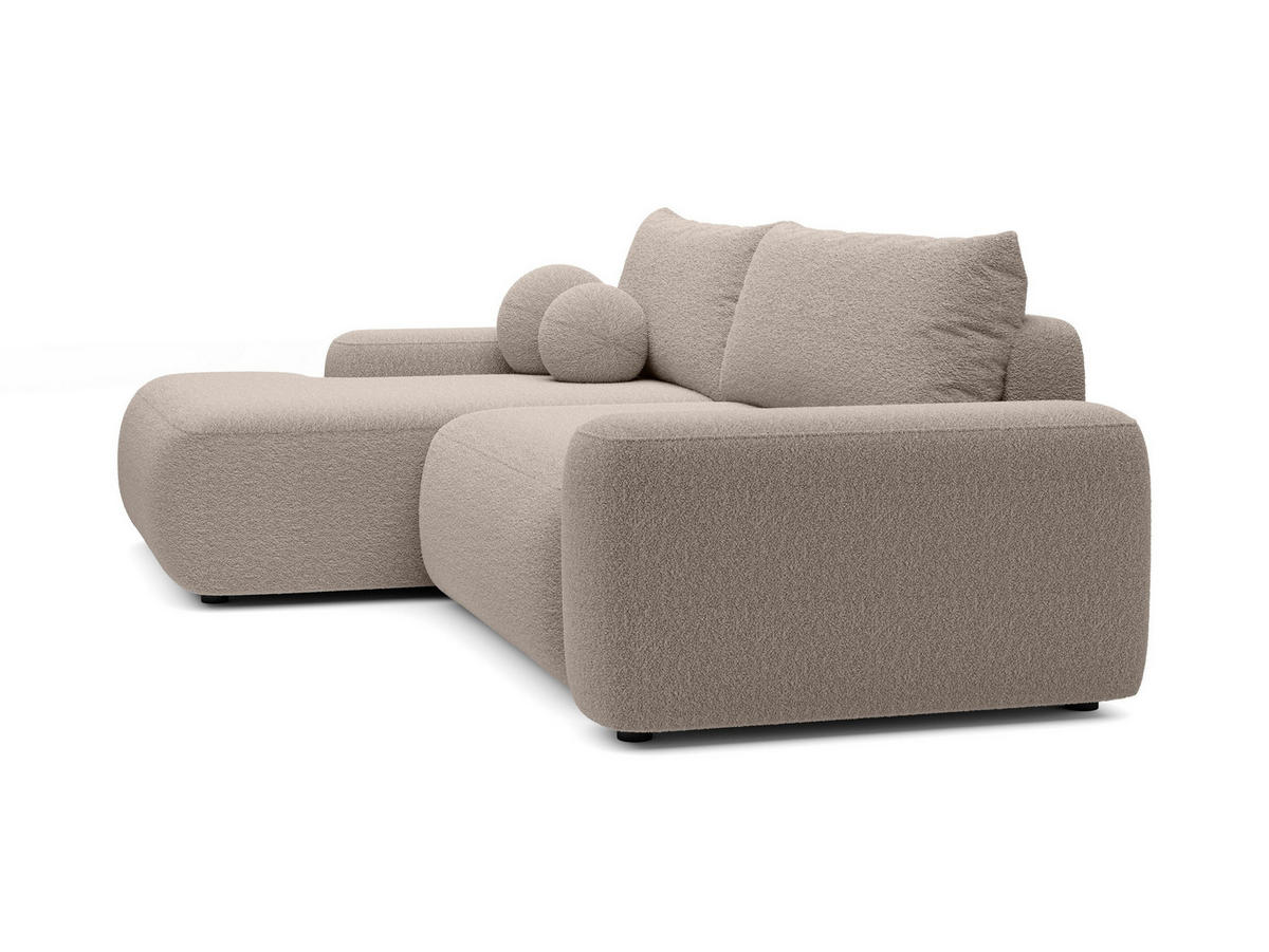 ECKSOFA RUOTA Beige Boucle-Stoff mit Schlaffunktion - Beige, Holz (264/162cm) - MASSENO