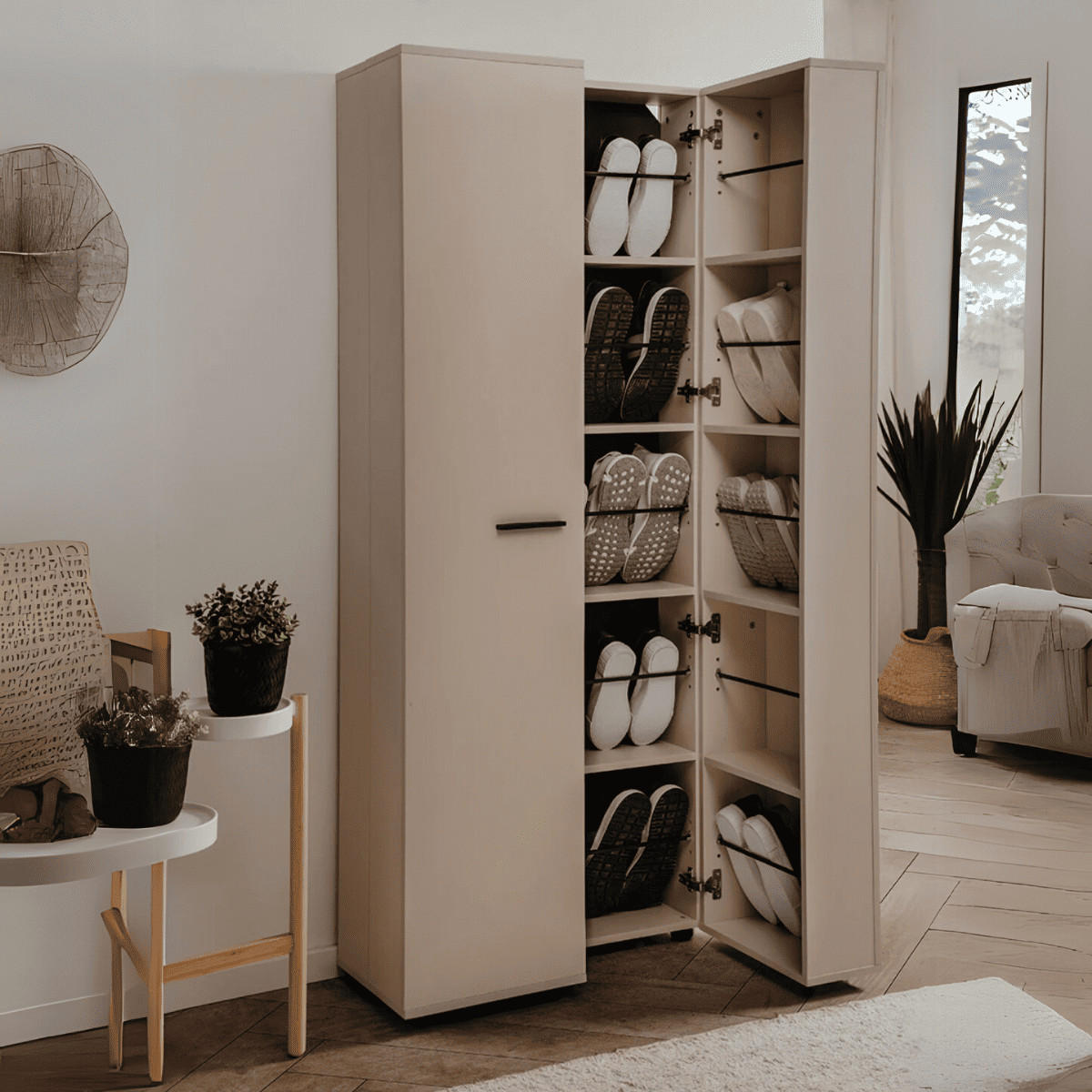 SCHUHSCHRANK 15 Fächer Lugo - L74 cm - Beige, Holzwerkstoff (34/181.5/74cm) - Calicosy