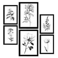 POSTER Set Mit 6 Üppige Blumen Blumenmotiven In Klassischem Schwarz Und Weiß A3 & A4 Rahmenlos - Klar, Papier (29/3cm) - Nacnic