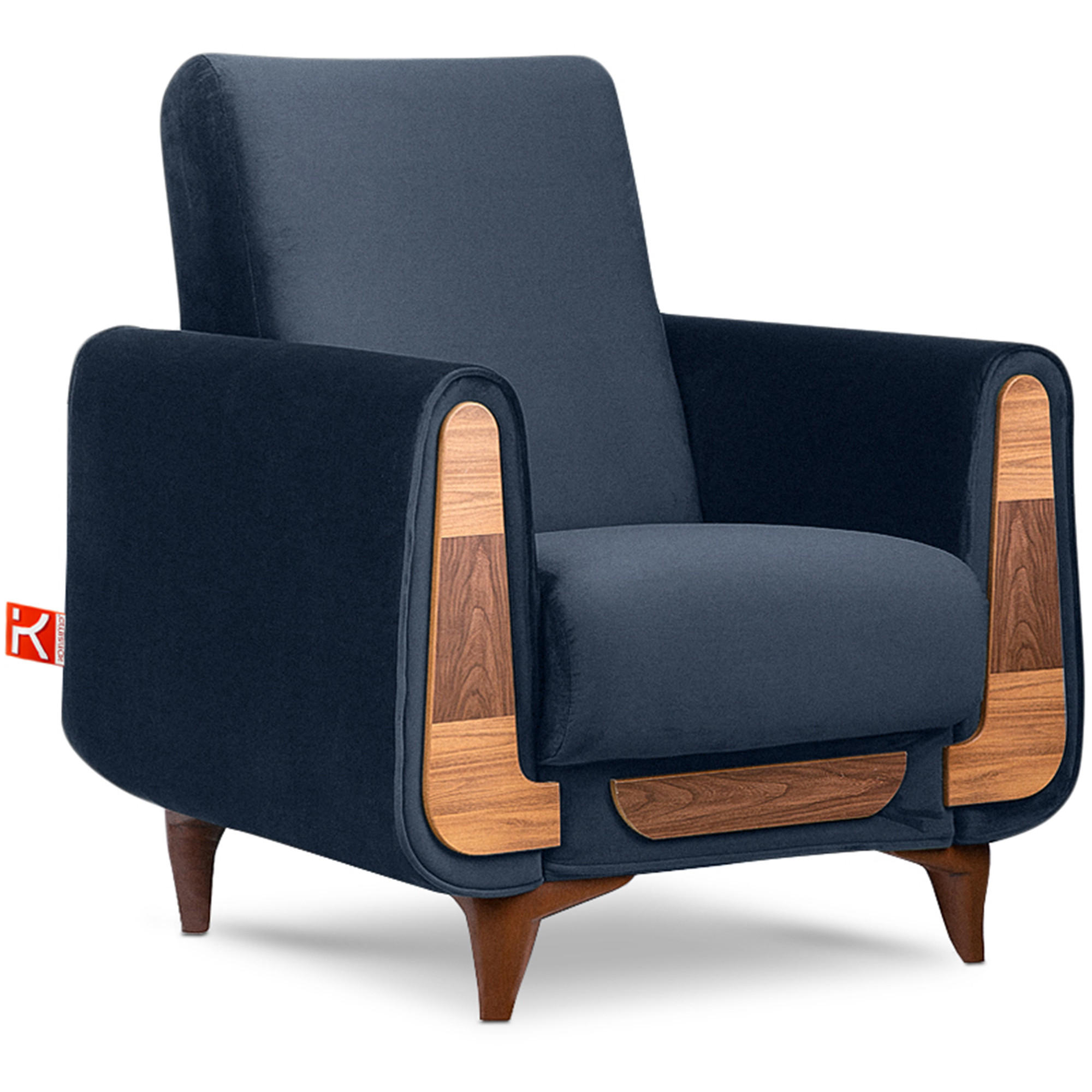SESSEL GUSTAVO mit Armlehnen, blau - Blau/Braun, Holz/Holzwerkstoff (83/95/92cm) - KONSIMO®