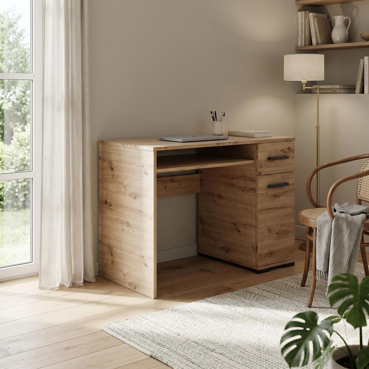 SCHREIBTISCH ALBANO 105x56x75 cm Bürotisch Computertisch, Eiche Artisan - Eiche Artisan, Holzwerkstoff (56/105/75cm) - MASSENO