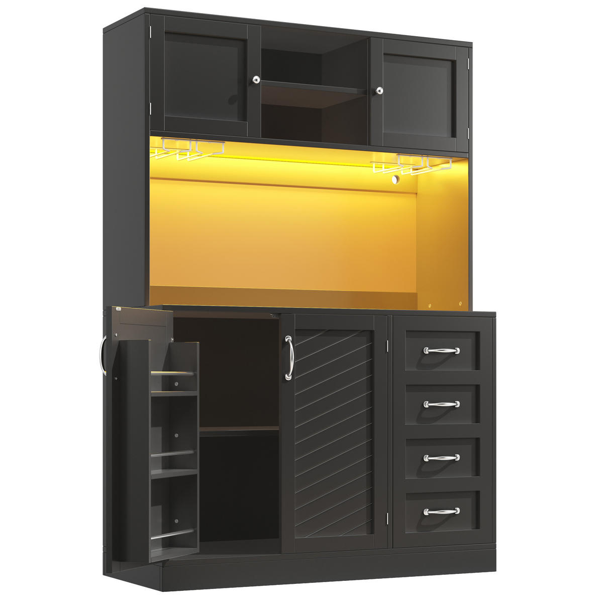 BUFFET 120/40/188 cm aus MDF mit LED-Beleuchtung Schwarz - Schwarz, Holzwerkstoff (120/188/40cm) - Modenvie