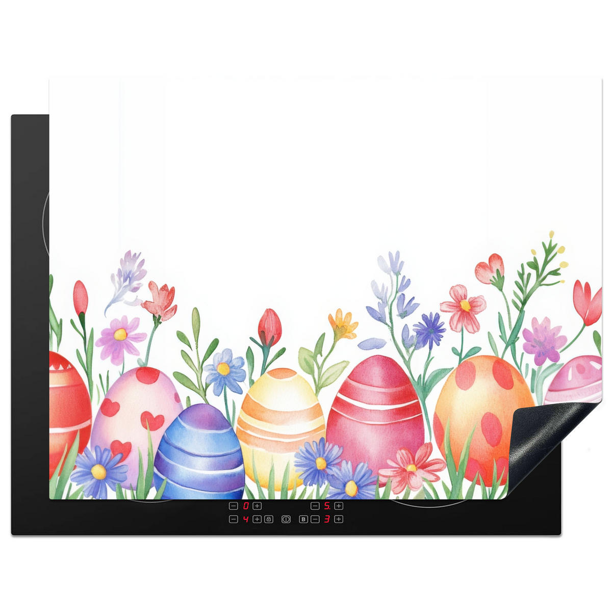 HERDABDECKPLATTE Blumengarten - Bunt - Eier Induktionsmatte 77x59 cm - Weiß, Kunststoff (77/59/0.2cm) - MuchoWow