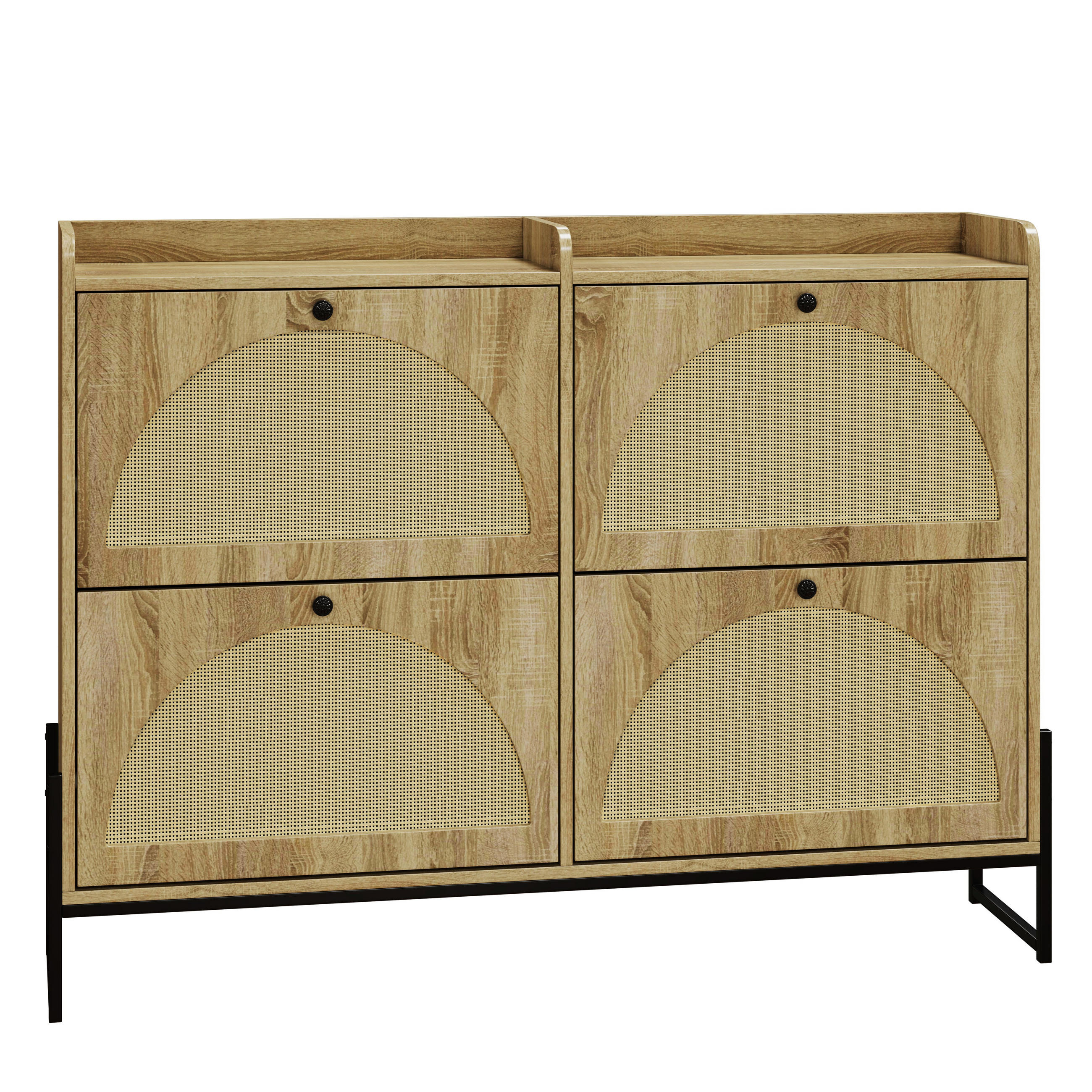 SCHMALER Schuhschrank mit 4 Klapptüren, Holz, Beige - Naturfarben, Textil (118/91.5/25cm) - Urban Meuble