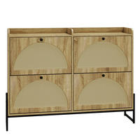 SCHMALER Schuhschrank mit 4 Klapptüren, Holz, Beige - Naturfarben, Textil (118/91.5/25cm) - Urban Meuble