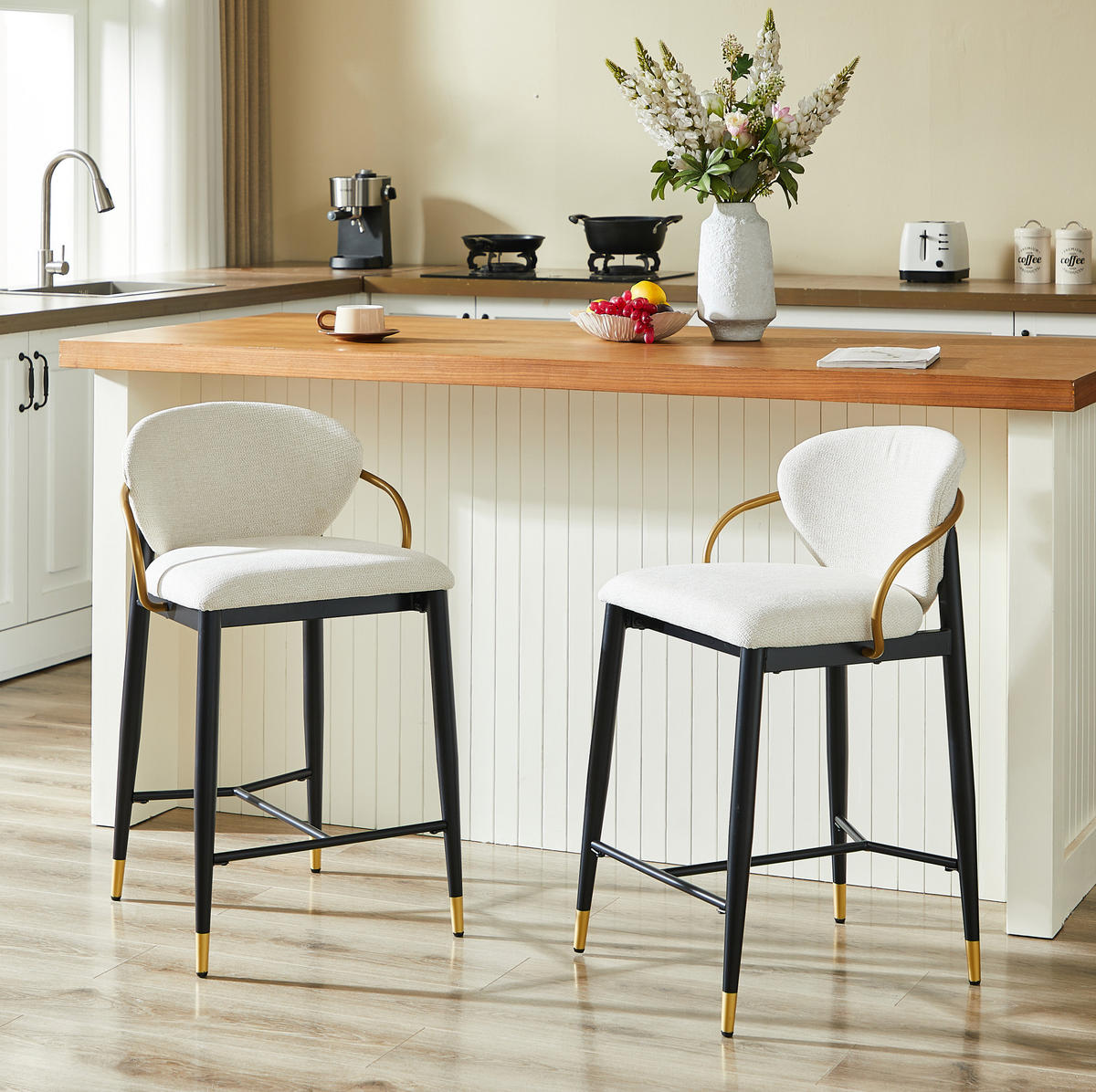 BARHOCKER-SET 2-teilig, beige, aus Chenille mit Rückenlehne und Höhenverstellung - Beige, Textil (52/87/57cm) - MIVRAY