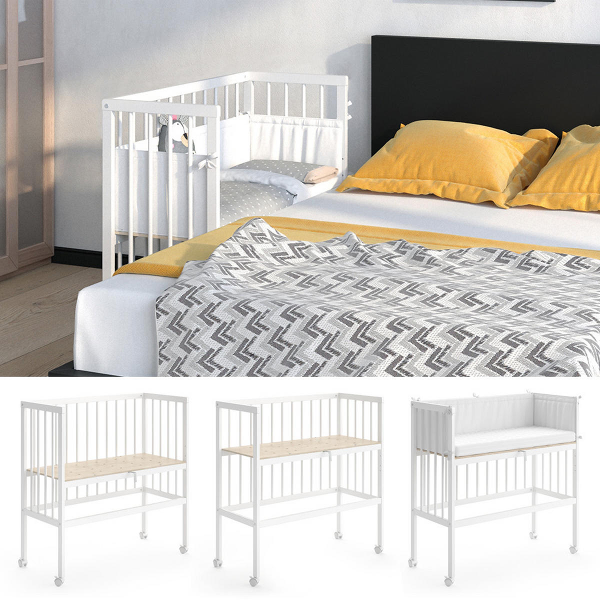 BEISTELLBETT Sophie Weiß 94 x 90 cm 1 Seitenschiene - Weiß, Holz (94/96/90cm) - VitaliSpa