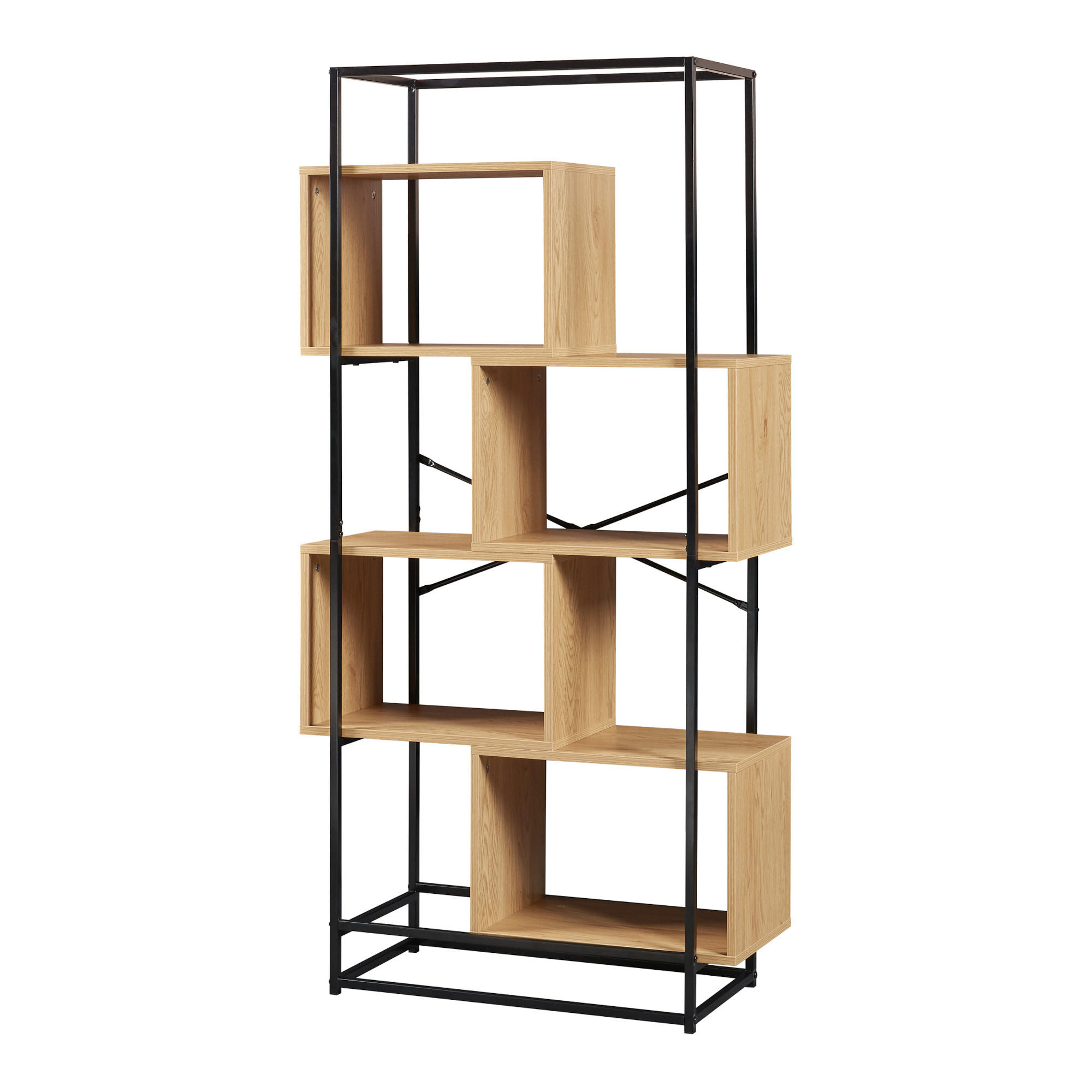 BÜCHERREGAL Rennebu - Eichefarben/Schwarz, Holzwerkstoff/Metall (80/160/33cm) - [en.casa]