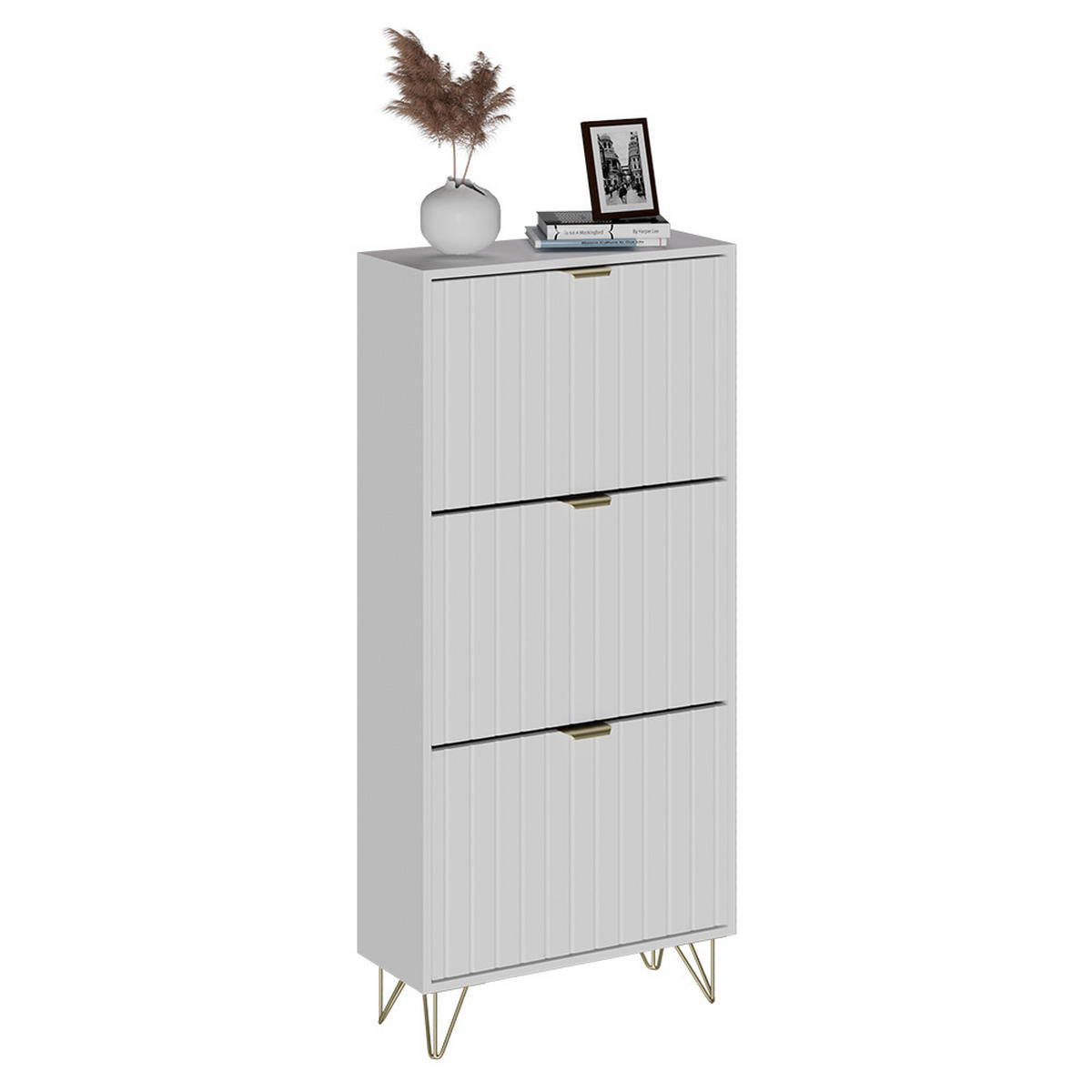 SCHUHSCHRANK Helge Weiß 60 x 128.5 cm 3 Fächer - Weiß, Holzwerkstoff (60/128.5/23.5cm) - Vicco