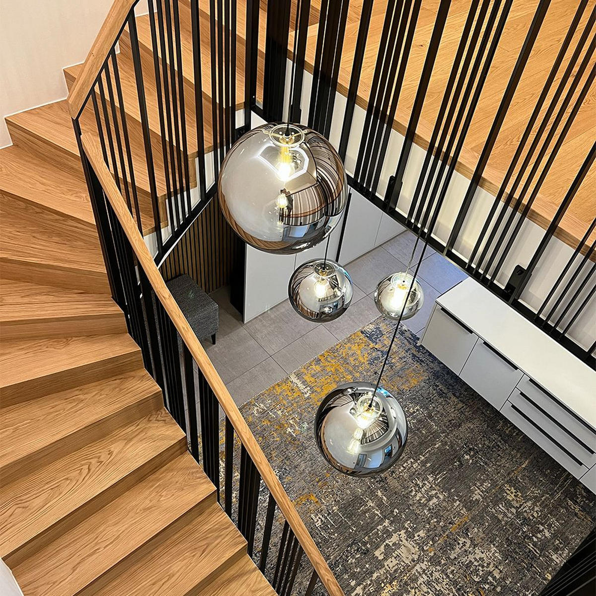 GALERIELEUCHTE Orb 5m Abhängung Klar/Schwarz Ø 40cm - Klar, Glas (40/40/40cm) - s.luce