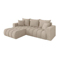 ROHOVÁ SEDAČKA s funkcí spaní, otoman vlevo MILA-L-v1 277x195x86 béžová velur - černá/Sahara, kompozitní dřevo/textil (277/194cm) - ALTDECOR