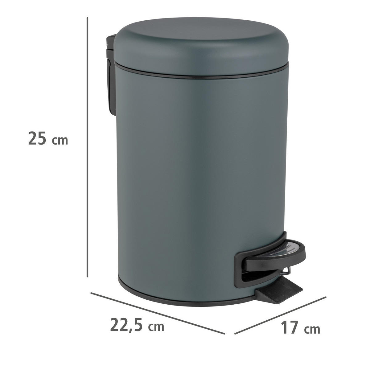 TRETEIMER für Bad 3 l 22,5/17/25 cm - Grün, Metall (17/25/22.5cm) - Wenko