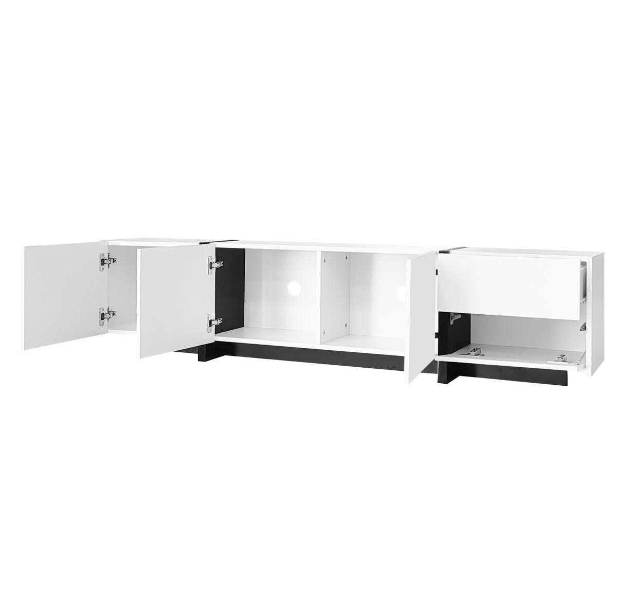 TV ormarić 170/30/39 cm bijelo-crni od iverala s visokim sjajem i prostorom za odlaganje - bijela, drvni materijal (170/39/30cm) - OKWISH
