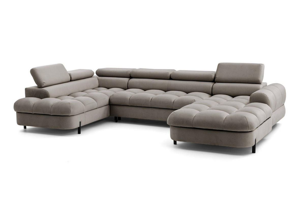 ECKSOFA U-Form BOWL U Links mit Schlaffunktion 125x265 Velours Beige - Beige/Schwarz, Holz/Textil (339/90/195cm) - Muffo