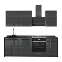 KÜCHENZEILE Fame-Line, Anthrazit Hochglanz/Anthrazit, 230 cm, AP Anthrazit - Schwarz Hochglanz/Anthrazit, Holzwerkstoff (230/206.8/60cm) - Vicco