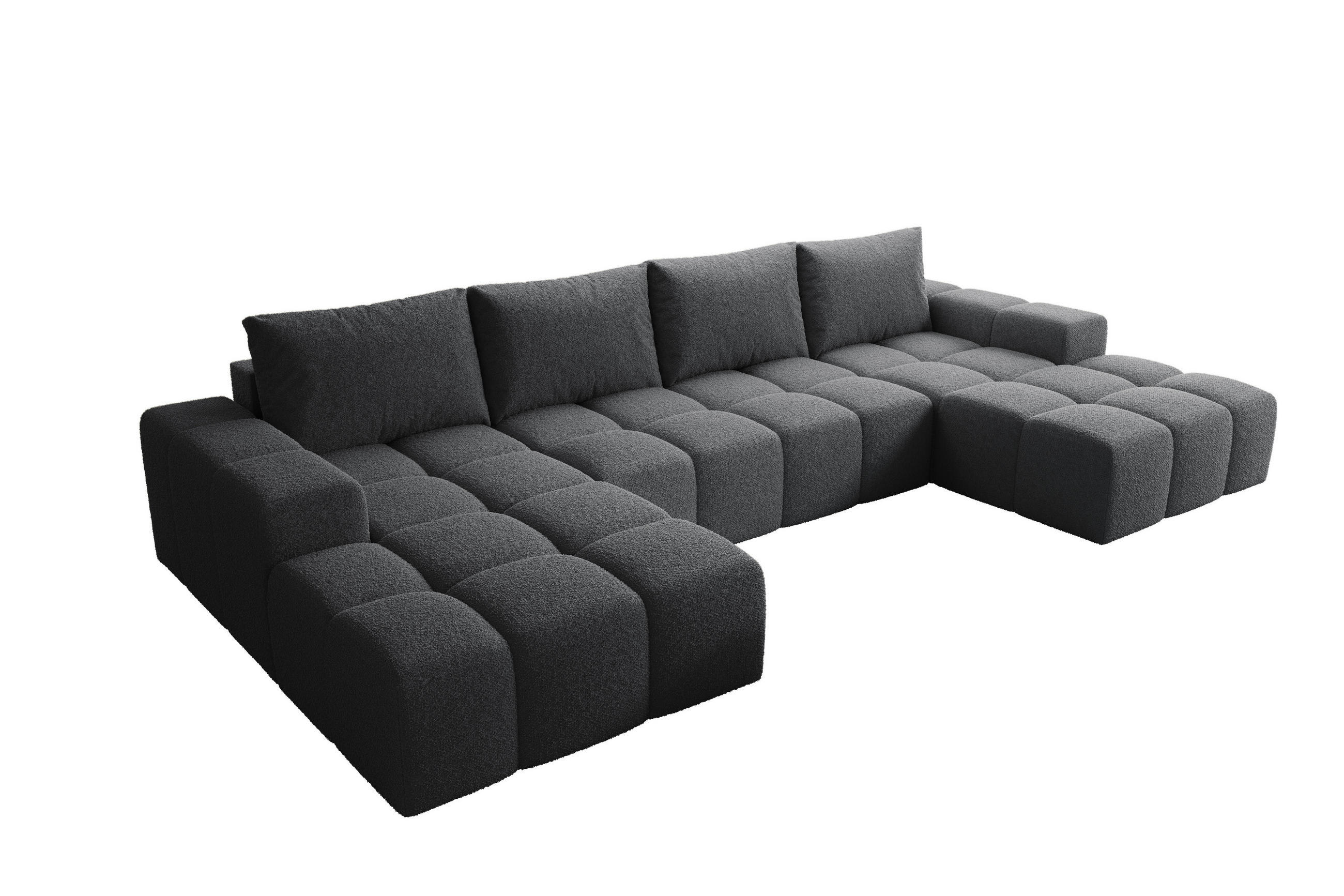 WOHNLANDSCHAFT Cento, Couch U-Form, Teddy-Bouclé, 360x57x180 cm, Schwarz - Schwarz, Holz (360/56/180cm) - PROMETO Möbel