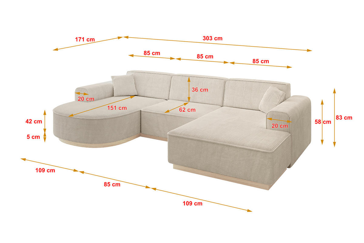 WOHNLANDSCHAFT ARRIO-U1 303x171x83 cm Beige - Beige, Holzwerkstoff/Textil (303/83/171cm) - ALTDECOR