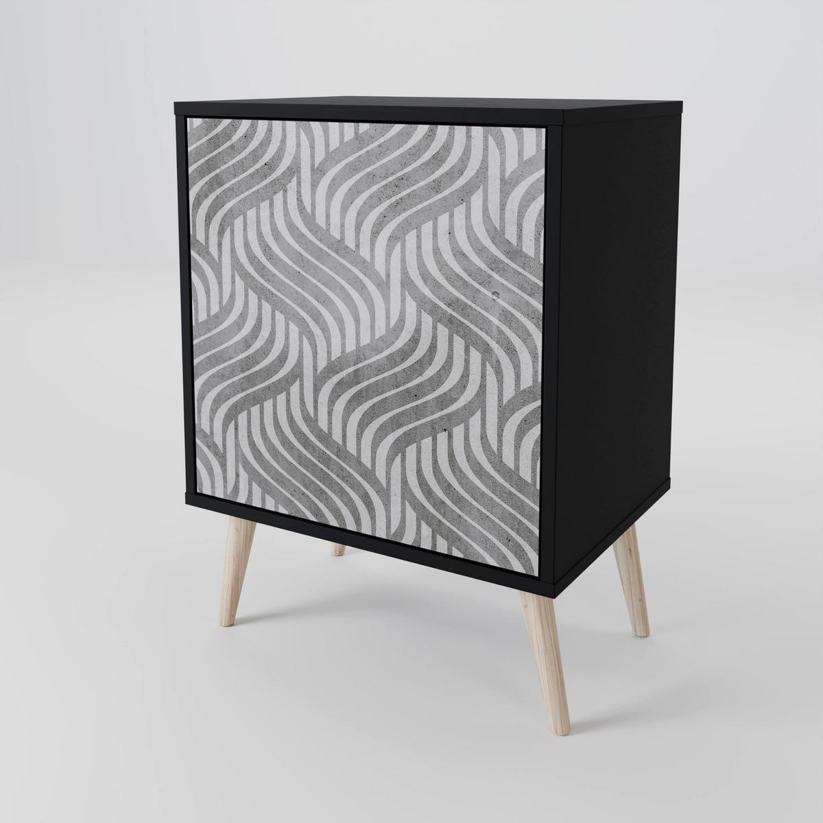 SIDEBOARD CONCRETE MOVEMENT, Schwarz, 57,5x42x67,5 cm, Schwarze Metall-Rahmenfüße - Multicolor/Schwarz, Holzwerkstoff/Metall (57.5/67.5/42cm) - SpaceRebels