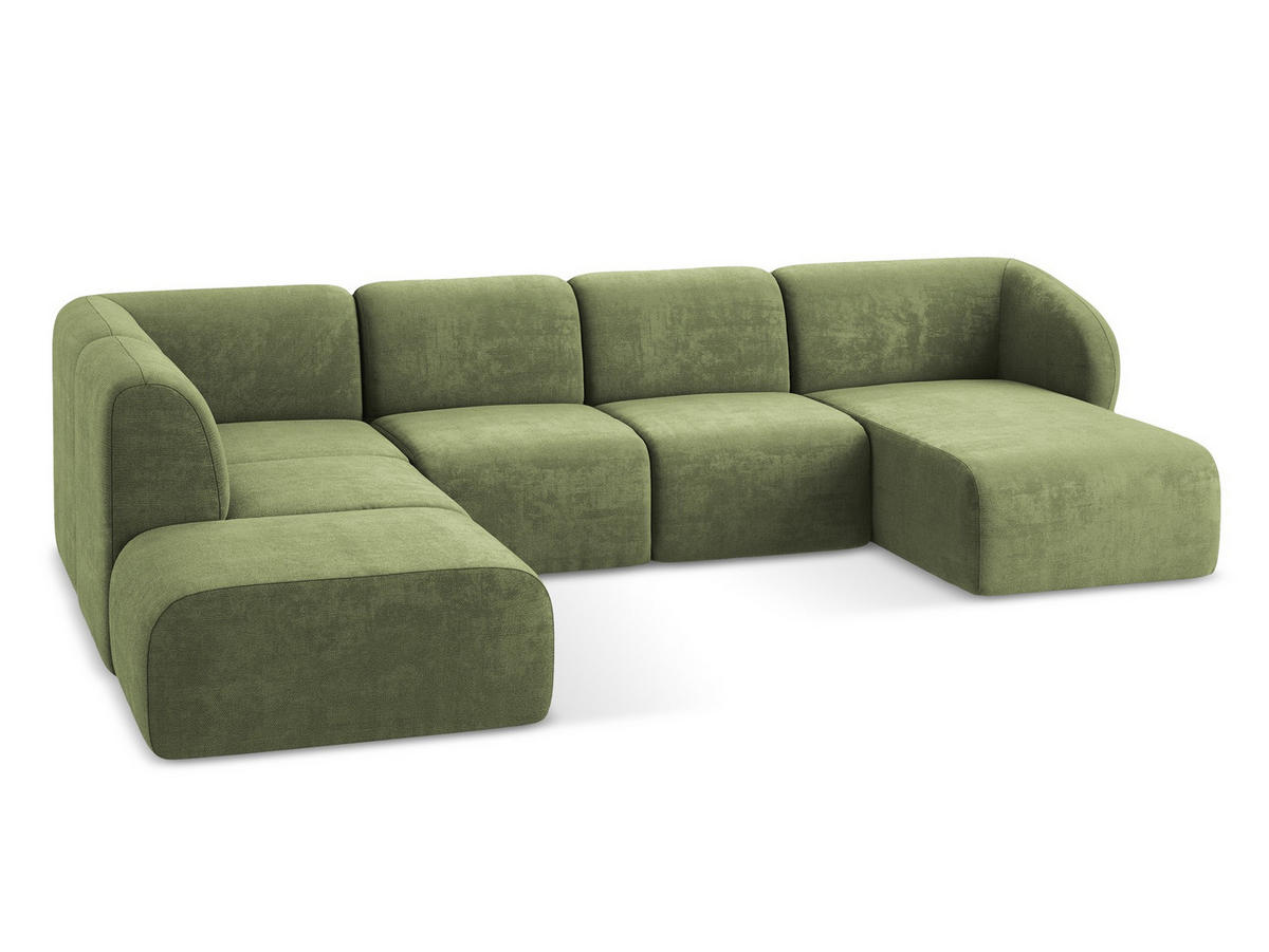 SOFAELEMENT Rechts Chenille Stoff Grün - Limette/Schwarz, Holzwerkstoff/Kunststoff (91/75/166cm) - Makamii