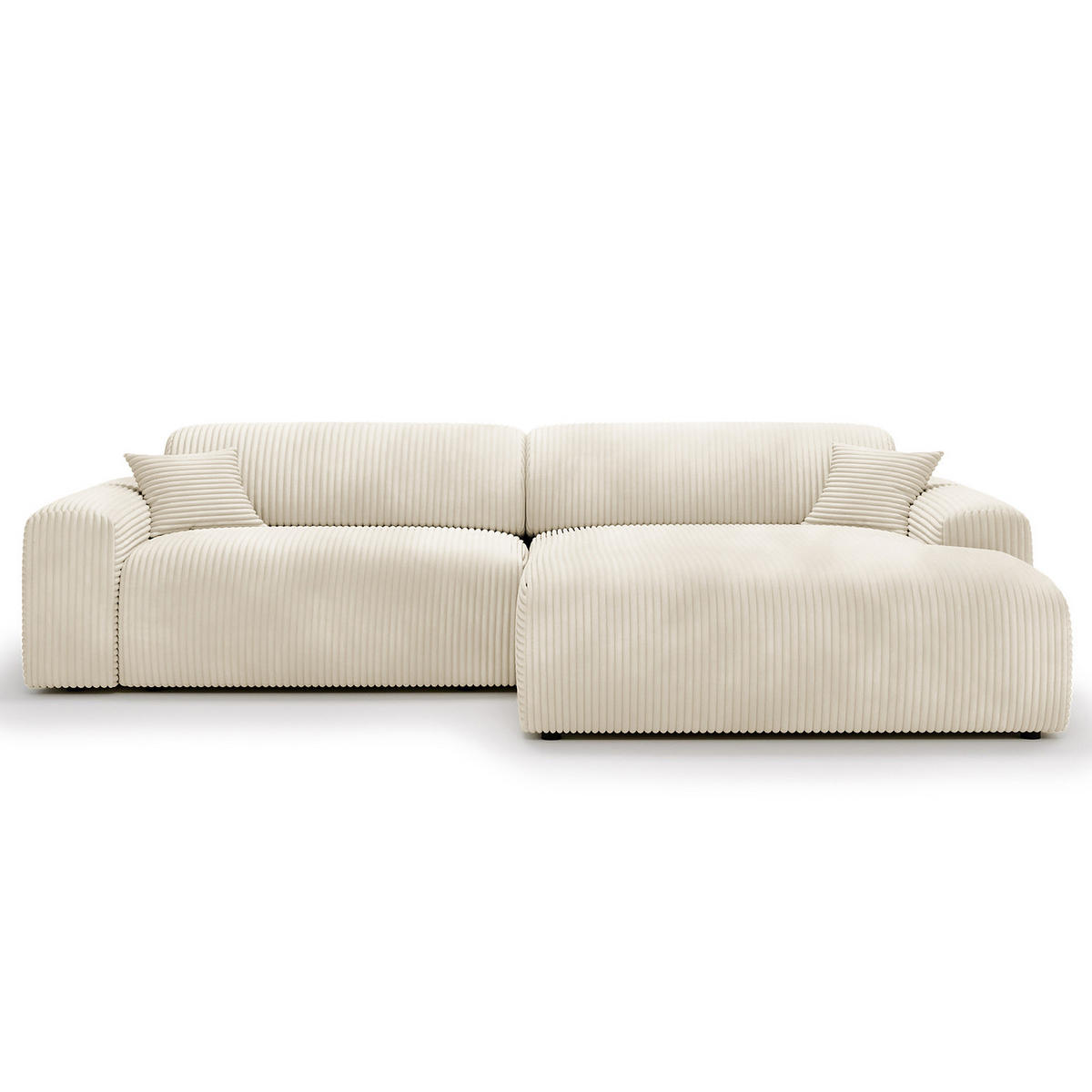 ECKSOFA mit Longchair - Cord - Creme/Schwarz, Kunststoff/Textil (284/178cm) - home24