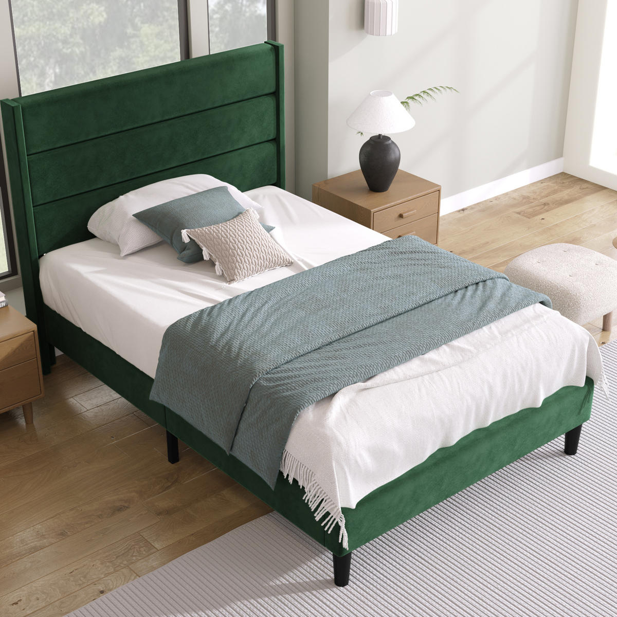 POLSTERBETT aus Samt 90x200 cm in Dunkelgrün mit Matratze - Dunkelgrün, Textil (90/200cm) - Modfu