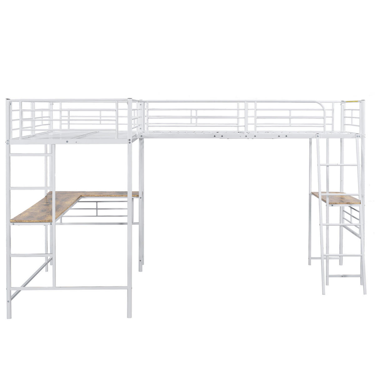 HOCHBETT 90/200 cm in Weiß mit Schreibtisch und Doppeltreppe - Weiß, Metall (140/200cm) - Flora Grace