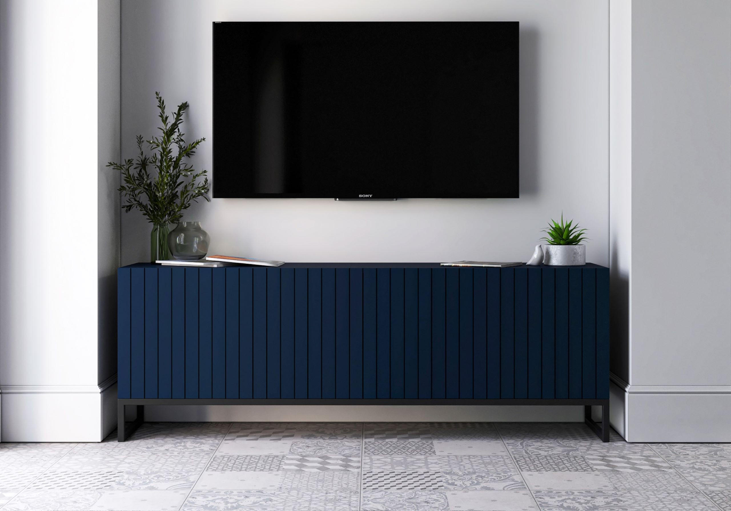 TV-SCHRANK Elpis Marineblau Matt mit Metallrahmen Glamour 150 cm - Blau/Schwarz, Holzwerkstoff/Metall (150/51.5/36.5cm) - Meble Lindner