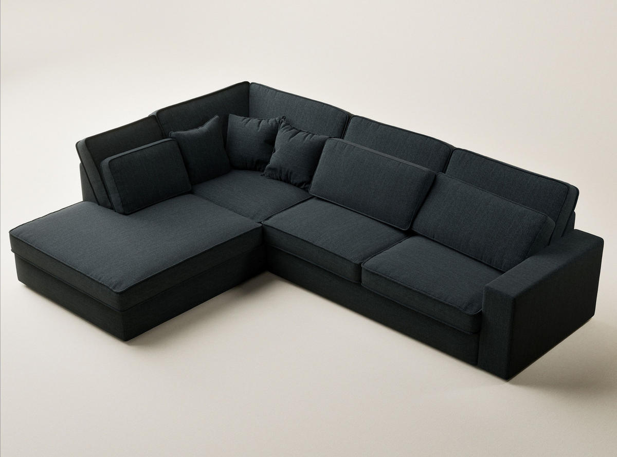 ECKSOFA Kirou Türkis Webstoff - Links Seite - Türkis/Schwarz, Holz/Holzwerkstoff (225/311cm) - Maison de Reve