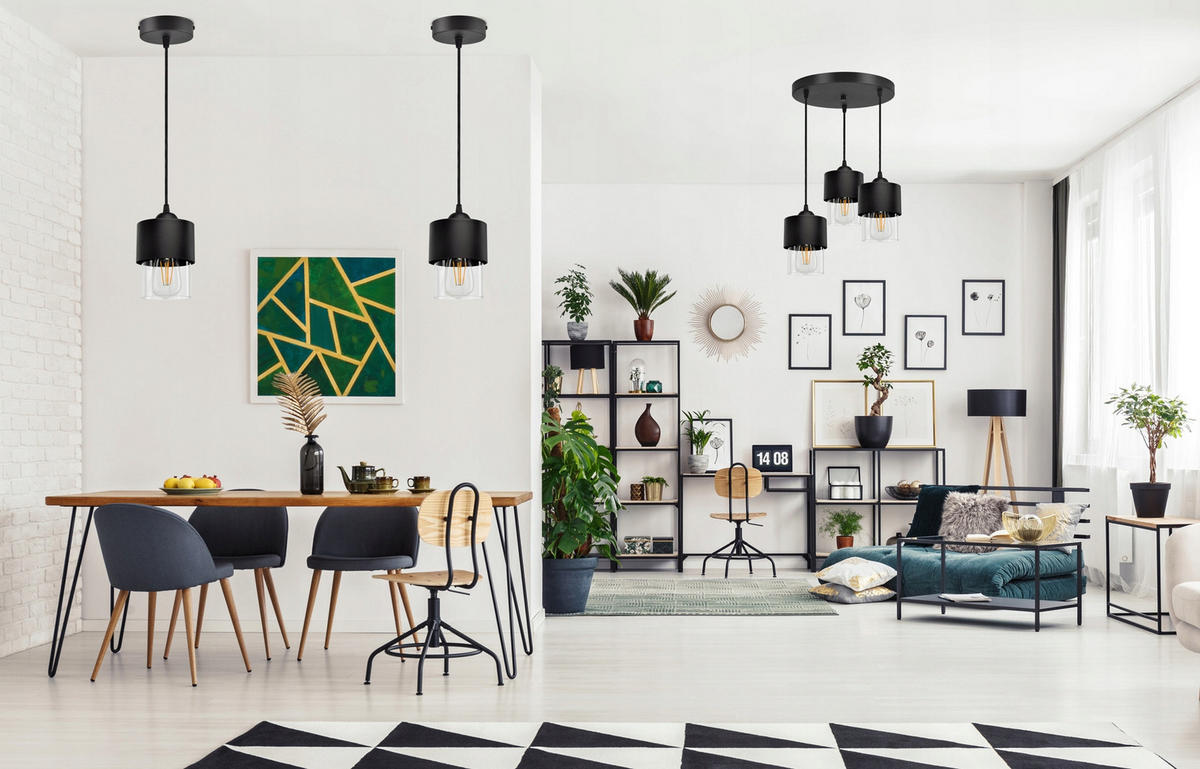 PENDELLEUCHTE Hege - Transparent/Schwarz, Glas/Metall (12/12/70cm) - kiki design