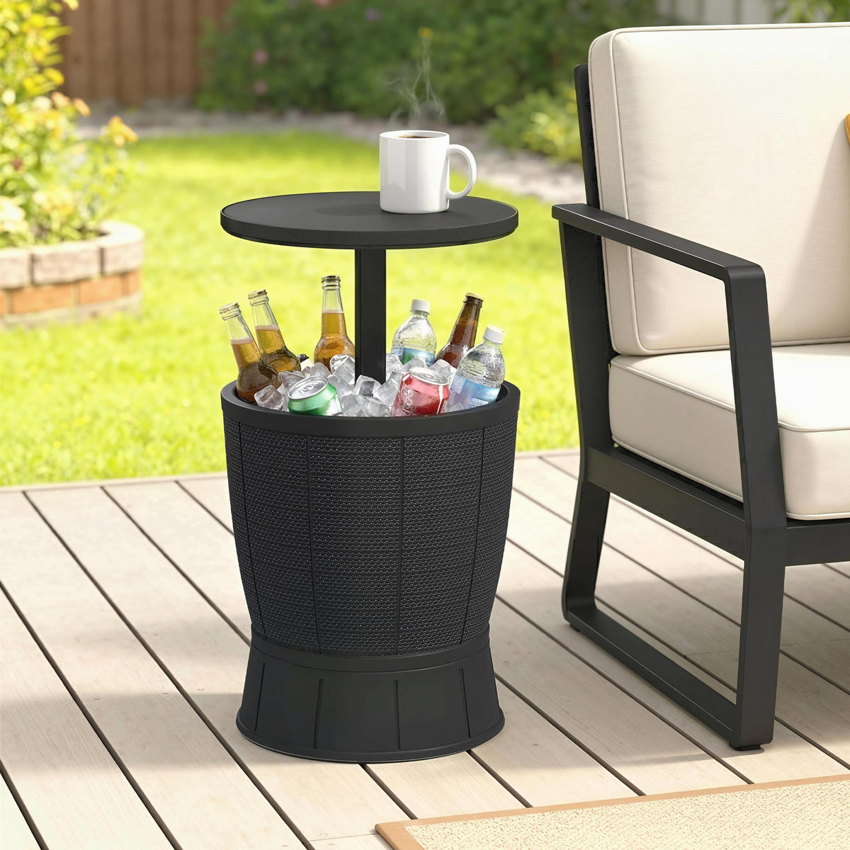 GARTENTISCH DE-14192 3-in-1 mit Eisbehälter, höhenverstellbar Schwarz - Schwarz, Kunststoff (49/49/84cm) - ComfortXL