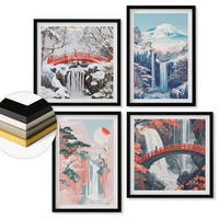 WANDBILDER 4er-Set - 50x50 cm & 40x60 cm Schwarzer Rahmen - Wasserfälle, Berge, Brücken, Bäume - Schwarz, Kunststoff (50/50cm) - ArtPrintCave