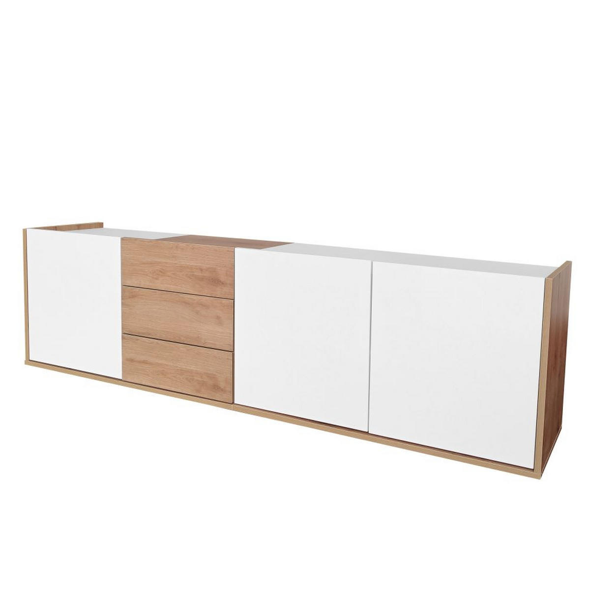 TV-SCHRANK mit drei Schubladen und Drei Türen, Weiß und Holzfarbe - Weiß, Holz (35/47/171.5cm) - KOMHTOM