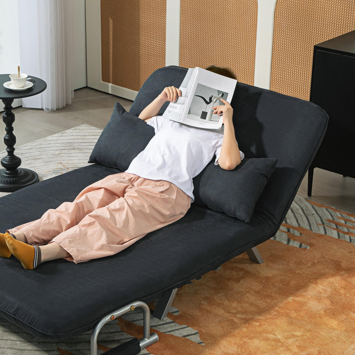2-SITZER Sofa mit Schlaffunktion, Schlafsofa mit Verstellbarer Rückenlehne - Schwarz, Kunststoff (80/78/111cm) - HOMCOM