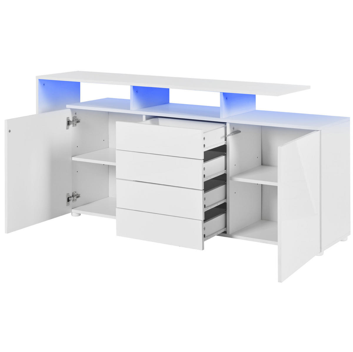 SIDEBOARD 160/35/70 cm aus Holzwerkstoff mit LED-Beleuchtung und Hochglanzfront Weiß - Weiß, Holzwerkstoff (160/70/35cm) - Modenvie
