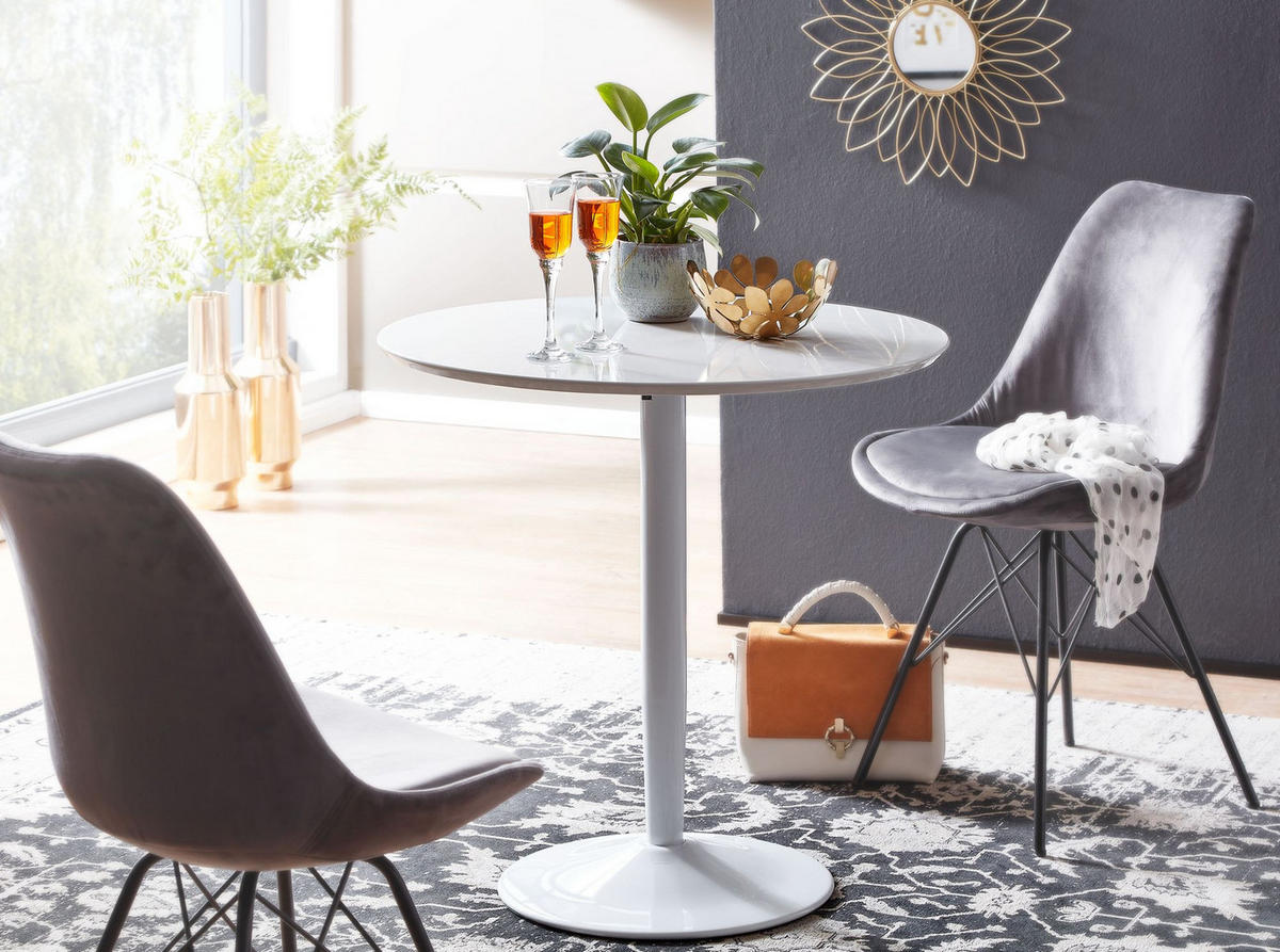 ESSTISCH – Hochglanz Weiß 75x75x74 cm Trompetenfuß für 2 Personen - Weiß, Holz/Metall (75/75/74cm) - KADIMA DESIGN