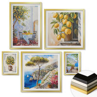 WANDBILDER 5er Set - 50x50 cm & 20x30 cm & 40x60 cm Goldrahmen - Abstrakte Kranichberge - Goldfarben, Kunststoff (40/60cm) - ArtPrintCave