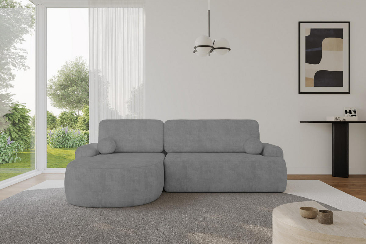 ECKSOFA mit Schlaffunktion und Bettkasten LIRA-L - 264x172x89 Grau - Grau, Holzwerkstoff/Textil (264/172cm) - ALTDECOR