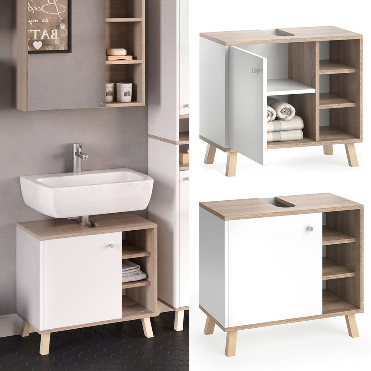 WASCHBECKENUNTERSCHRANK Senyo Weiß 60 x 54 cm - Weiß/Braun, Holzwerkstoff (60/54/32cm) - Vicco
