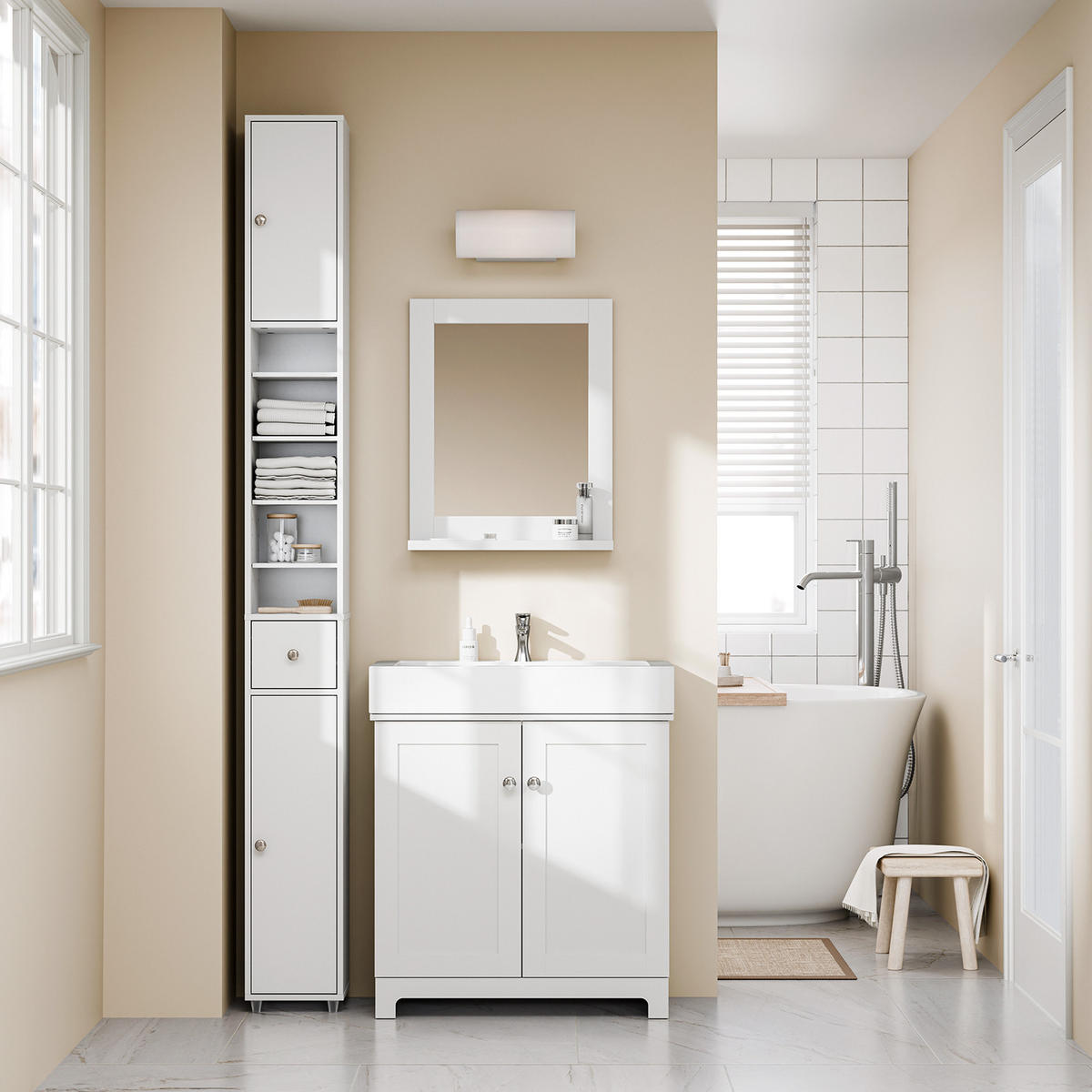 HOCHSCHRANK schmal Badschrank Weiß 20x180x20cm - Weiß, Holzwerkstoff (20/180/20cm) - SoBuy