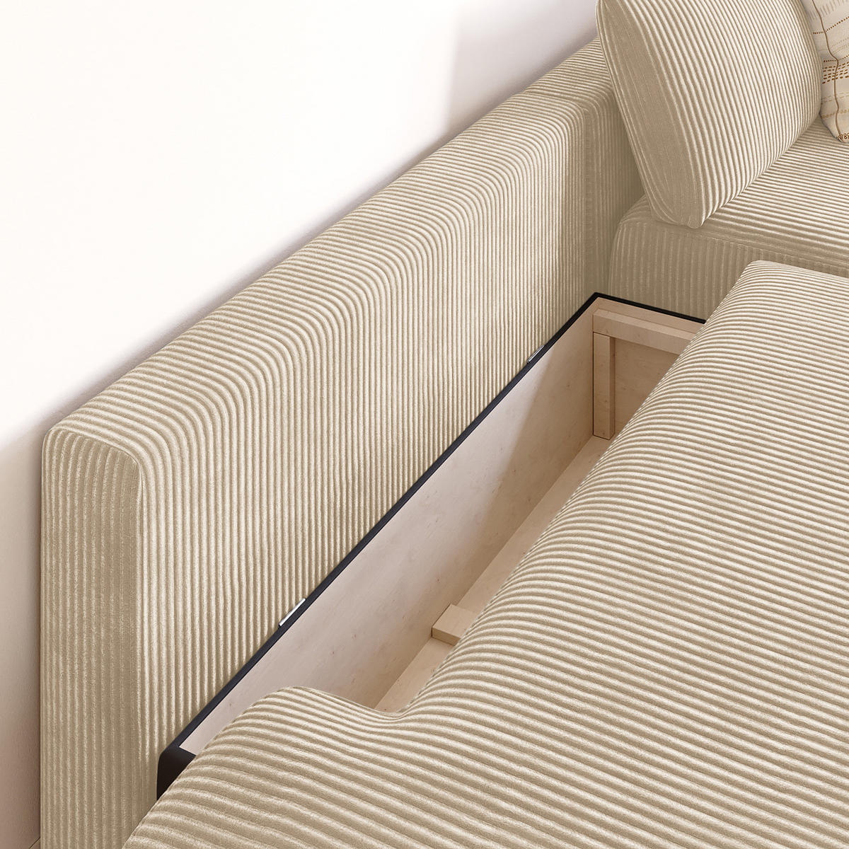 ECKSOFA mit Schlaffunktion - Longchair - Creme/Schwarz, Kunststoff/Textil (253/167cm) - home24