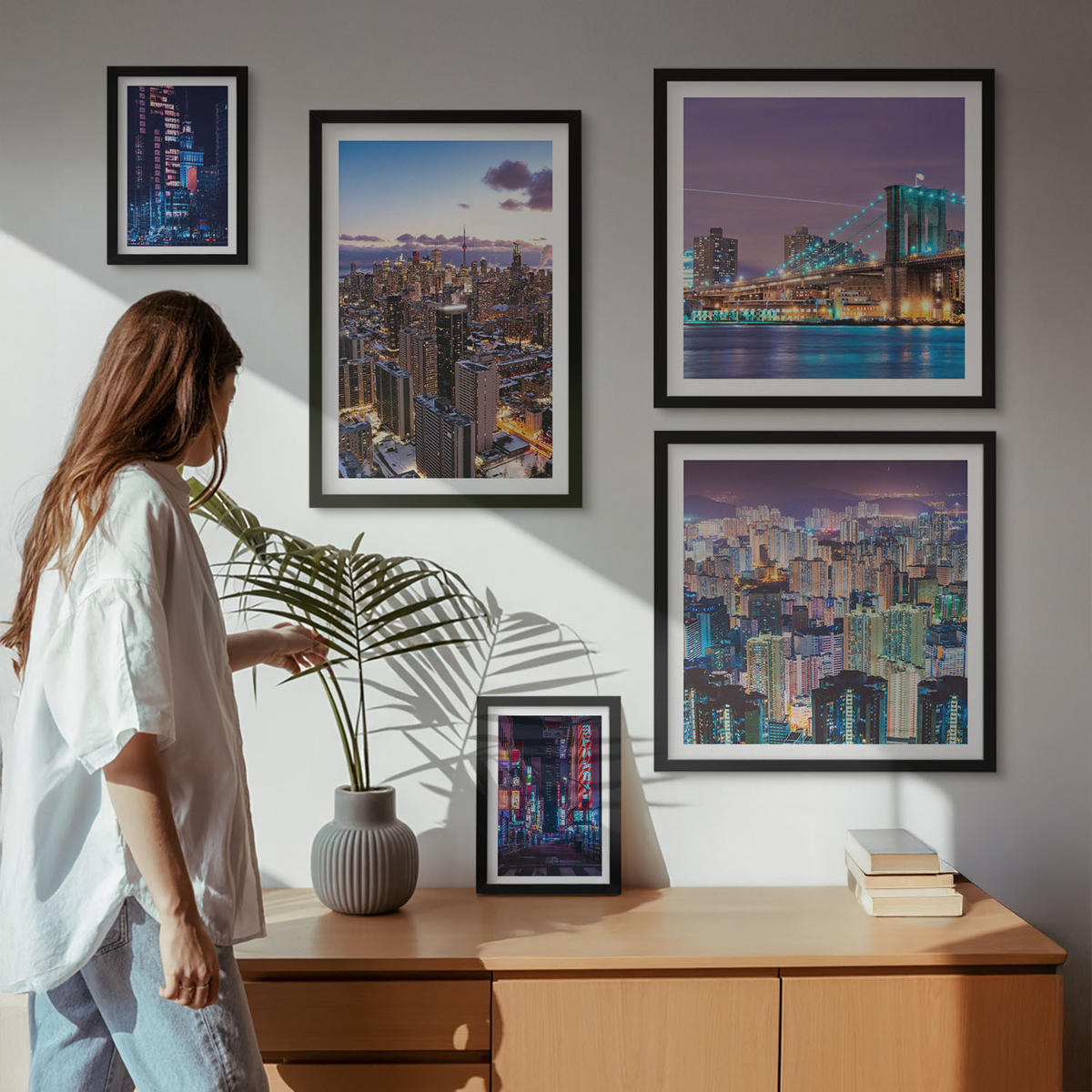 WANDBILDER 5er-Set - 50x50 cm & 20x30 cm & 40x60 cm Schwarzer Rahmen - Bergblumen Himmelsweg - Schwarz, Kunststoff (40/60cm) - ArtPrintCave