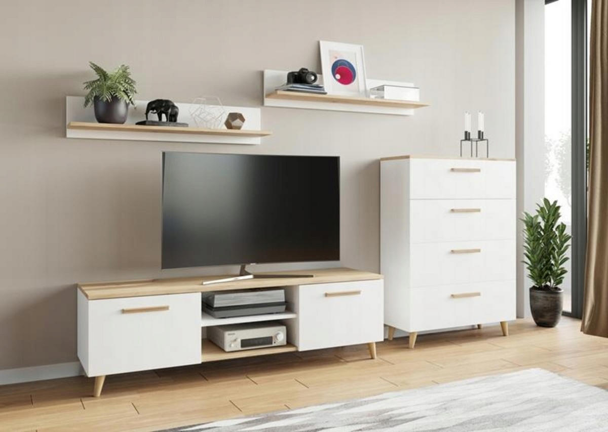 WOHNWAND FIORD Weiß-Artisan Eiche 4-teilig - Multicolor, Holzwerkstoff (150/47/40cm) - Matkam Möbel