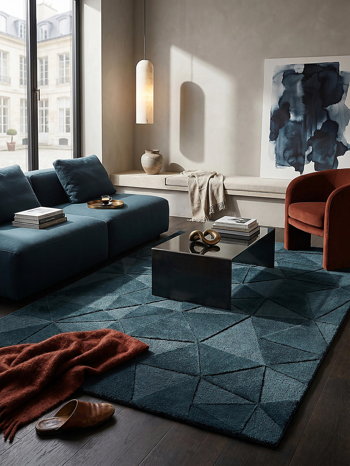 WOLLTEPPICH DEBEN, geometrisch, Petrol, 200 x 290 cm - Blau, Textil (290/200cm) - KADIMA DESIGN