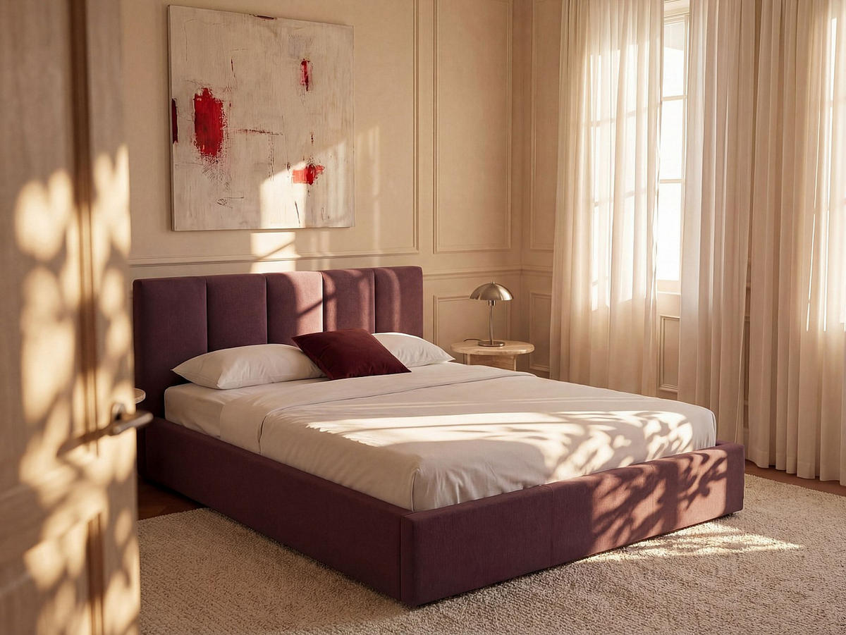 BETT mit Bettkasten - 2 Personen - Stoff - Bordeaux - - Bordeaux, Textil (180/200cm) - Vente-Unique