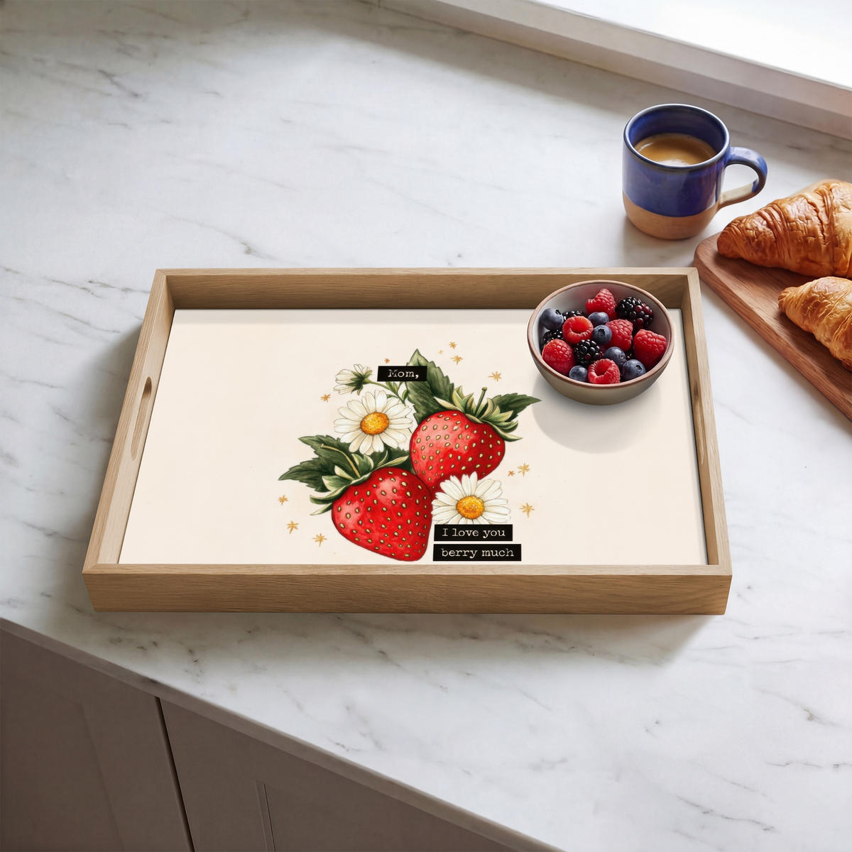 TABLETT - Erdbeeren - Gänseblümchen - Zitat - Sterne - 50x35 cm - Multicolor, Holz (50/5/5cm) - OnlyWow